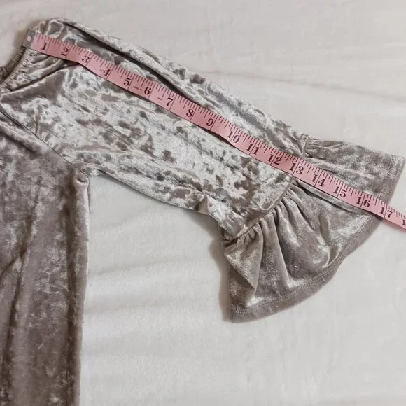 Beachllunchlounge, Crushed Velvet Peasant Top, X-S, Bell Sleeve, Ruffled, Boho - Picture 11 of 11